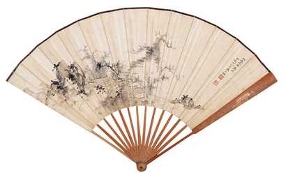 陈少梅 乙亥（1935年）作 水岸村居 成扇